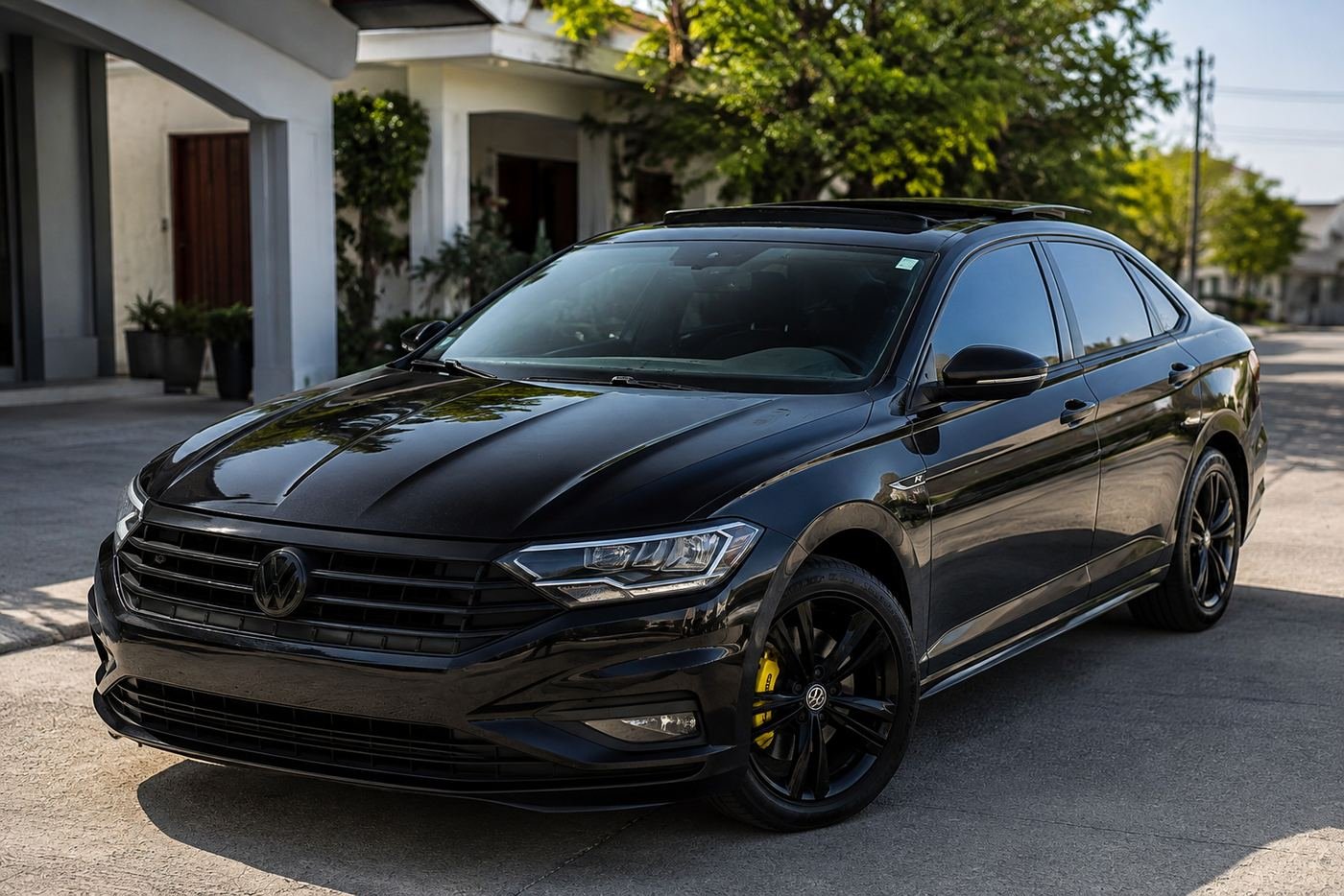 Volkswagen Jetta R-Line 2019 negro, vista 3/4 delantera